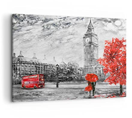 ARTTOR Bilder auf Leinwand 100x70cm Leinwandbild mit Rahmen London Bus Groß Wanddeko Bild Schlafzimmer Küche Deko Wandbilder Dekoration Wohnzimmer Wall Decor Canvas Wand Kunstdruck Art AA100x70-3866
