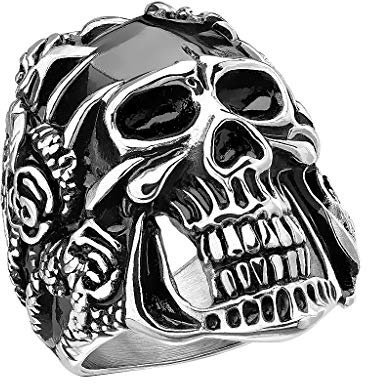Mianova Herren Ring Edelstahl Massiv Breit Herrenring Männer Biker Rocker Totenkopf Totenschädel Maske in Klauen schwarz Größe 63 (20.1)