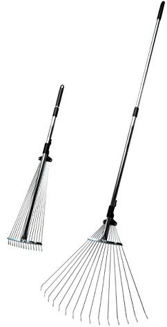 Kings County Tools Adjustable Garden & Leaf Rake | Collapsing Tines to Work Tight Areas | Telescoping Handle Extends to 5-Feet | Versatile and Lightweight | Expands to a 22” Spread