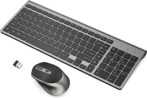 J JOYACCESS - Set tastiera e mouse wireless ergonomici e senza fili, per PC, Windows, computer, laptop, desktop, Chromebook, Mac, grigio