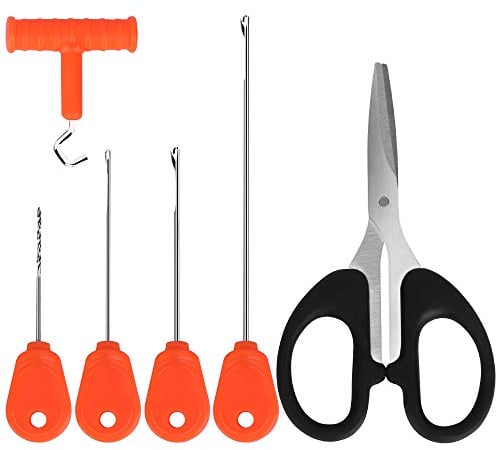 Luroad Carp Fishing Baiting Rigs Tool Kit Set, 6 in 1 Carp Fishing Tackle Kit, Compreso l'Ago del Gancio, Trapano, Estrattore di Nodi e la Linea di Treccia di Pesca Forbici per Lures Bait Driller