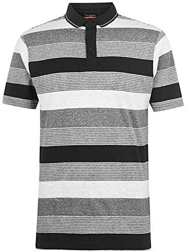 Pierre Cardin Mens Engineered Thin Stripe Polo with Signature Embroidery (XL, Black/Charcoal/Grey)