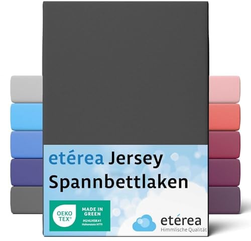 etérea Jersey Spannbettlaken 200x220cm Schwarz bis 25 cm Höhe - 100% Baumwolle Spannbetttuch Oekotex - Bed Sheets Leintuch Bettbezug mit Rundumgummi - Bettlaken 200x220 cm - Black