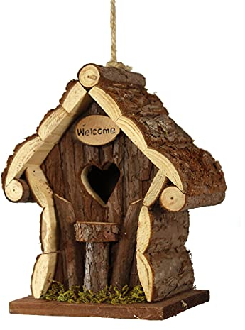 Deko Vogelhäuschen aus Holz - 22,5 x 15 x 11 cm - Holz Vogelhaus für Haustür oder Garten Dekoration Deko zum hängen