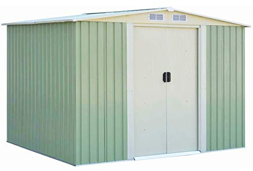 COSTWAY Cobertizo de Jardín de Metal Exterior con Puertas Correderas y Ventana de Ventilaciones Pequeña 205x257x175,5cm Cobertizo de Herramienta Almacenamiento