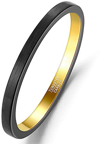 Cloyo 2mm Herren Ring Dünne Wolframcarbid Schwarz Gold Verlobungsringe Freundschaftsringe Bicolor Ring Matt Finish Größe 62 (19.7)