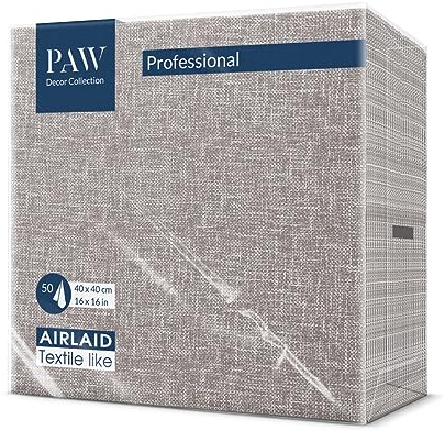 PAW - Servietten aus Airlaid - Stoffähnlich (40 x 40 cm) I 50 Stück I Ideal für Hochzeit, Taufe, Kommunion, Geburtstag I Stoffservietten - Natur, Braun I Farbe: Linen Structure BROWN