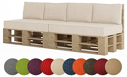 chilly pilley Palettenkissen Palettenauflage Palettenpolster Sitzkissen Rückenlehne Kaltschaum Schaumflocken Füllung viele Größen und Farben (6er Set, Cremefarbig)