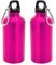 TIENDA EURASIA® Pack de 2 Botellas de Agua en Aluminio de 400 ml, con Tapón de Seguridad y Mosqueton Metalico de Transporte, Cantimplora para Camping, Gimnasio, Trabajo, Color Fucsia