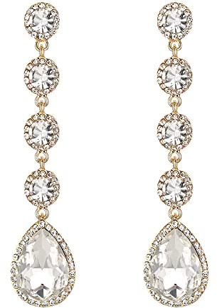 Clearine Damen Elegant Hochzeit Braut Rund Kristall Tropfen Bead Chandelier Dangle Statement Ohrringe Silber-Ton