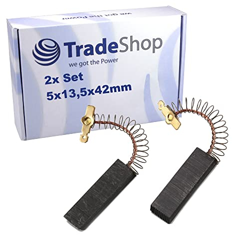 Trade-Shop Lot de 2 balais de charbon moteur lave linge, charbon de moteur, 5 x 13,5 x 42 mm pour de nombreuses machines à laver remplace 00616505 616505 0616505 BSHG00616505 BSHG616505 BSH Groupe BSH