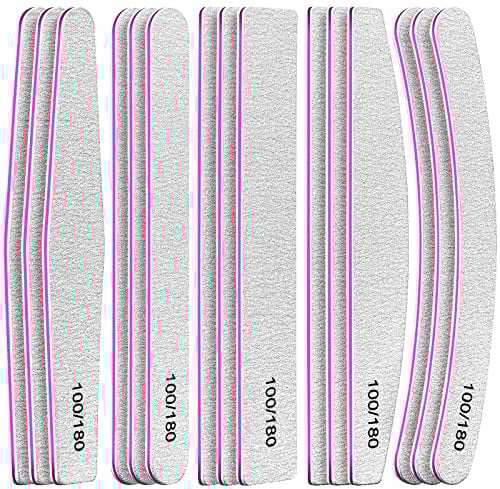 FANDAMEI 15pc Professional Nail File Set, 5 Shapes, 100/180 Grit Double Sided Emery Boards for Natural Nails Care, Manicure Tools, Salons