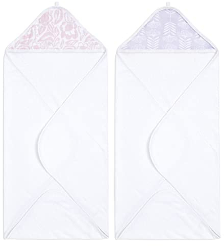aden + anais Zierter Kapuzenhandtuch - Packung von 2 | 100% Baumwolle Terry Handtuch mit Musselinhaube, weiches Bad und Wickel für Babys | Blumengeschenk für Mädchen, Neugeborene und Kleinkinder