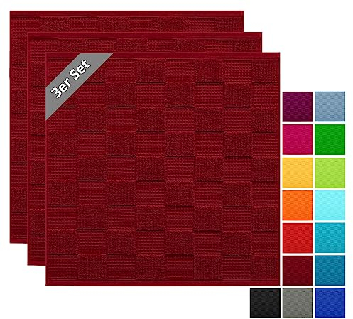 Lashuma Küchenhandtücher 50x50 cm, Lissabon 3er Set Geschirrtücher Frottee Rot - Rubin