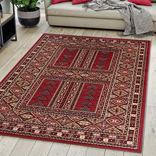 Mazovia Tappeto Salotto Moderno Orientale e Vintage Pelo Corto - Tappeti Soggiorno Turchi Originali - Tappeti Camera da Letto - Tappeti Salotto Grandi Dimensioni - Boredaux Rosso Scuro 80x150 cm