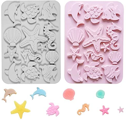 2 Stück 3D Ozean Tier Silikon Backformen, Seashell Fondant Silikonform, Silikon Fondant Formen Tiere, für Kuchenform, Herstellung von Jellypudding, Backwerkzeug
