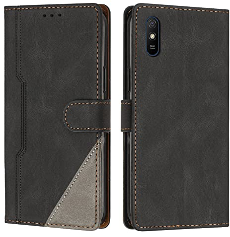 Radoo Cover per Xiaomi Redmi 9A / 9AT, Custodia in PU Pelle Portafoglio Flip Chiusura Magnetica Antiurto Funzione Scomparti, con Slot Schede Supporto Pieghevole per Xiaomi Redmi 9A / 9AT (Nero)