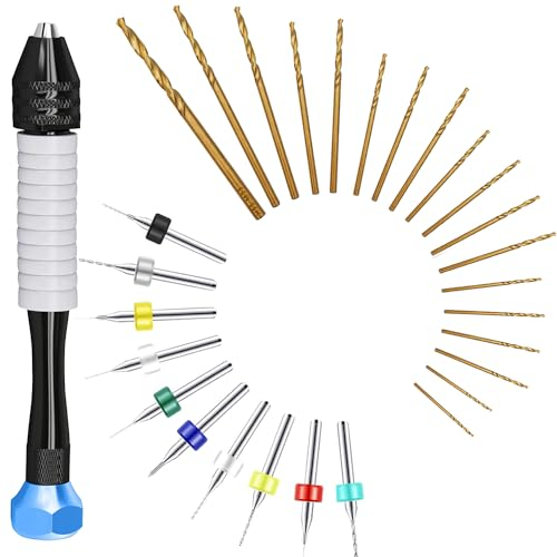 CRAFT911 DYI - Juego de brocas de mano, manual de tornillo de banco, juego de microbrocas pequeñas, kit de taladro de joyería, mini brocas de PCB para cuentas de resina, arcilla polimérica, taladro