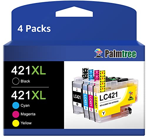 Palmtree LC-421XLVAL LC421 Patronen Multipack Kompatible für Brother LC421XL LC421 Druckerpatronen für Brother DCP-J1050DW DCP-J1140DW MFC-J1010DW Tintenpatronen (Schwarz, Cyan, Magenta, Gelb, 4-Pack)
