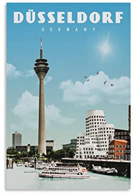 Rheinturm Düsseldorf Vintage Reiseposter Landschaft 30 x 45 cm Wandkunst Bild Kunstdruck Leinwand Kunst Poster Moderne Familie Schlafzimmer Dekor Poster