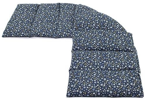Kirschkernkissen XXL 8-Kammer 75x20cm - Bio-Stoff Blümchen-blau Wärmekissen Körnerkissen