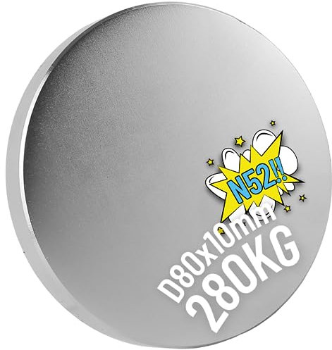 Neodym Magnet N52 Scheibe 280KG - Super Starke Magnetscheibe 80mm Durchmesser - Runde Neodym Magnete Sehr Stark Scheiben Rund Flach