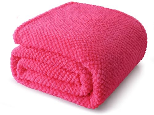 Whale Flotilla Large Fuzzy Fleece Throw Blanket for Sofa, 130x180 CM Fluffy Warm Soft Jacquard Blankets for All Season, Lightweight and Cozy, Hot Pink
