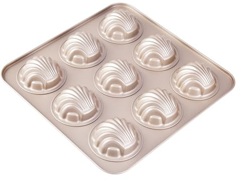 Bakeley Madeleine Mold Cake Pan, 9-Cavity Non-Stick Spherical Shell Madeline Bakeware for Oven Baking (Champagne Gold)