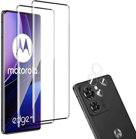 HidWee Screen Protector Compatibile con Motorola Edge 40 2 Pezzi Vetro Temperato [3D Copertura Completaper] + 2 Pezzi Pellicola Fotocamera, Senza Bolle HD 9H Durezza Anti Graffio Pellicola Protettiva
