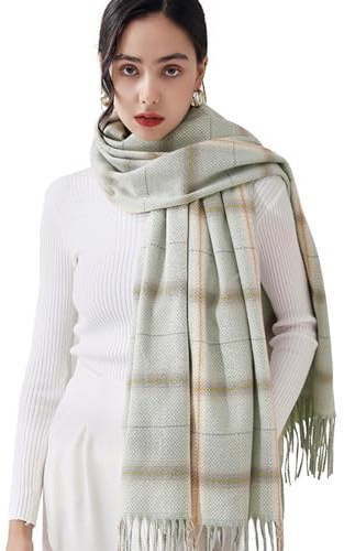 CINGHIA Damen Winterschal, Kuschelig - 70 x 200cm, Halstuch mit Grünem Muster