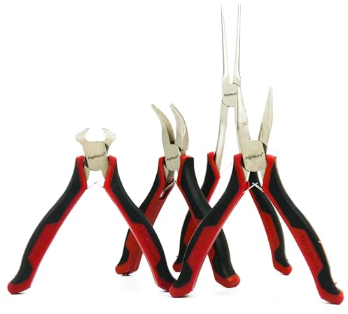 INGDAUM® Mini pinza decespugliatore, pinza a becco piegata e dritta, tronchese a becco lungo piatto (4 pinze nichelate: tronchese, 3 pinze a becco - dritto, angolato e lungo)