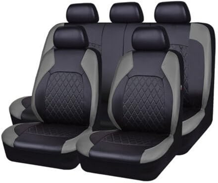 BioNyt Auto Sitzbezüge für VW Golf 5 | Golf GTE/Golf GTI/Golf GTD/Golf Clubsport, 9 Stück rutschfest Wasserdicht Atmungsaktiv Leder Autositzüberzug Sets, Innenraum Zubehör,Grey