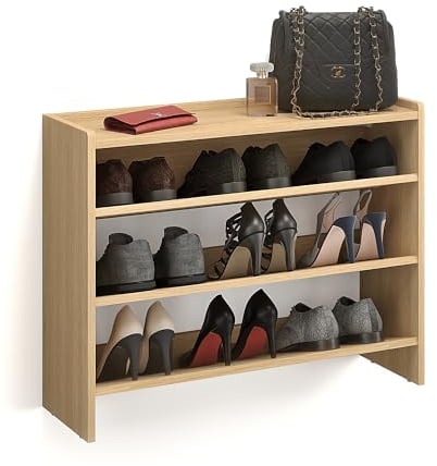 Komto Étagère Chaussures Hêtre – Meuble Range Chaussure 3 Niveaux avec Etagere Supérieure, Porte-Chaussures pour Entrée, Dressing ou Penderie | Elexis 80 x 60 x 25 cm (L x H x P)