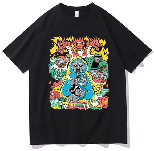 Spring and Autumn MF Doom Merch Tshirt Unisex, Hip Hop Kurzarm T-Shirt Männer Frauen Streetwear Harajuku Tops(XS-3XL) (Color : 3, Size : S)