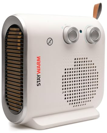 STAYWARM® 2000w Deluxe Upright and Flatbed Fan Heater with 2 Heat Settings/Cool Blow Fan/Variable Thermostat/Frost Watch/Overheat Protection - F2015WH - White