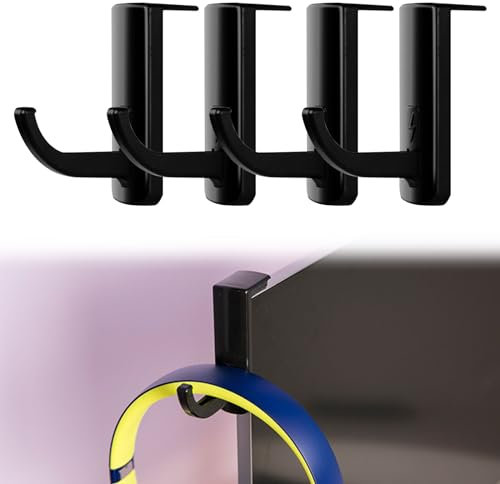 Bavooty Headphone Hook - Self-Adhesive Headset Holder for Monitor Edge, Black, Pack of 4