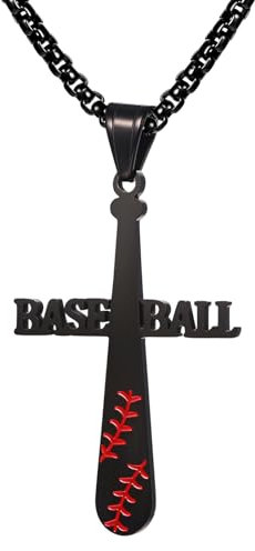 JewelryWe Kreuz Baseball Kette Herren: Schwarz Edelstahl Baseball Kreuz Anhänger Halskette mit Gravur I CAN DO All Things inspirierendes Geschenk für Jungen Trainer Kinder