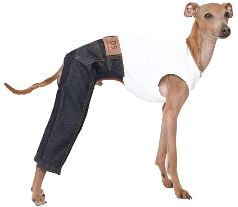 D Doggy Star Ärmellose Jeans, Einteiler, Whippet für Hundemantel, Größe XL, Blau