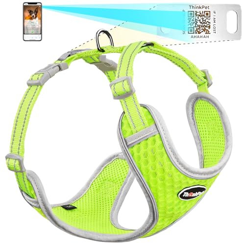 ThinkPet Hundemarke, reflektierend, atmungsaktiv, weiches Air-Mesh mit QR-Code, Erstickungsfrei, für Welpen, kleine, mittelgroße Hunde und Katzen, Größe S, Gelb