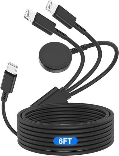 QZVOO 3 in 1 Ladekabel für Apple Watch und iPhone 2M, [MFi Zertifiziert]USB C iWatch Ladekabel, 20W iPhone Schnellladekabel für iWatch Serie10/9/8/7/3/Ultra/Ultra2/SE Ultra & iPhone 14/13/12/11-Schwa
