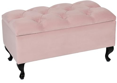 LORDLY Sitzbank mit Stauraum Verona BL 81x42cm – Rosa Velourstof, Sitztruhe, Aufbewahrungsbox, Polsterbank mit Samtbezug für Wohnzimmer, Schlafzimmer, Diele