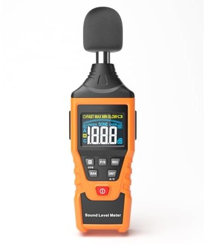 Meichoon Dezibel-Messgerät Hochpräzises Digitales Schallpegelmessgerät A/C-Bewerteter Bereich 30-130 dB MAX/MIN USB-Schnittstelle für Outdoor-Heimfabrik