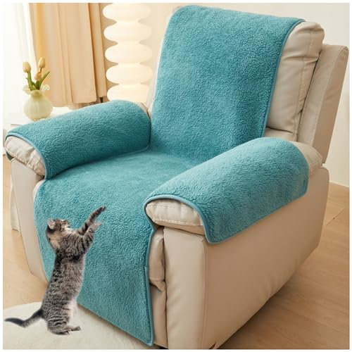 NNSMUN Sofa Armlehnenbezüge, Sesselschoner Sesselauflage, Fernsehsessel Schutzbezug Anti-Rutsch, Headrest Protectors for Recliners für Zuhause mit Kindern und Haustieren Hund (Blauer See,56X207cm)