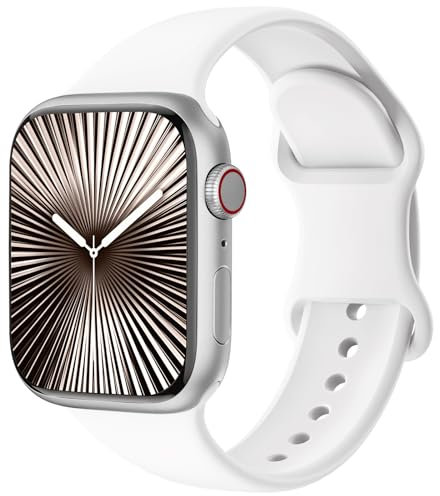 Patented Ersatzarmband Kompatibel mit Sport Apple Watch Armband 40mm 41mm 42mm 38mm, Ersatz armband Silikon Kompatibel mit iWatch SE Series 11 10 9 8 7 6 5 4 3 2 1 Ultra Herren Damen, White