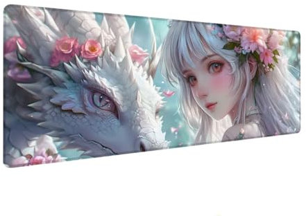 XXL Mouse Pad 300x800x4 mm, Large Mouse Mat Beauty, Gaming Mouse Pad Dragon, Extended Mouse Mats for Desk, Keyboard and Mouse Mat with Stitched Edges, Non-Slip Rubber Base Desk Pad for Office Z-6