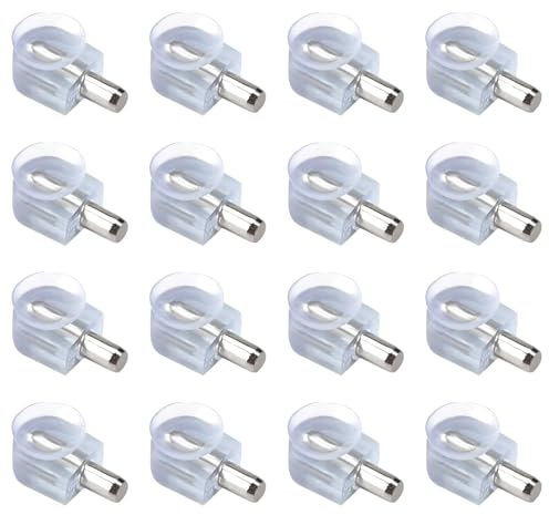 16 Piezas Soporte para estantes de cristal, Soporte Baldas Armario, Soporte de cristal soportes con ventosa, para vidrios y estantes de armarios vitrinas cristales, Perno 5 mm (transparente)