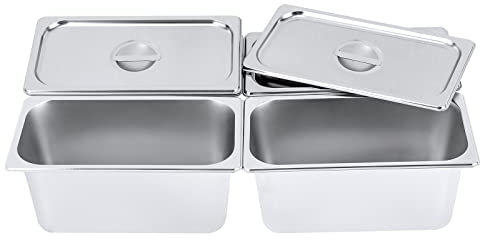 Loohacp 4 confezioni di pentole in acciaio inox Steam Hotel Pan, 6 in profondità, per hotel, ristorante, feste, accessori per catering (argento, 7L × 4)