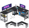 ODK Gaming Tisch, 168×120cm Reversibel Gaming Schreibtisch mit 2 Steckdosen und 2 USB Ladeanschluss, Eckschreibtisch mit Maximale Organisation & Stauraum, Kohlefaser Schwarz