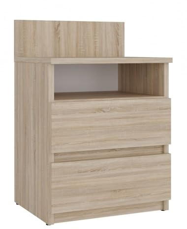 KOBI Nachttisch | Für Schlafzimmer, Wohnzimmer | Moderner Nachttisch im Loft-Stil | Holzschrank mit Zwei Schubladen (Eiche Sonoma)
