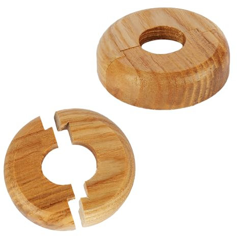 2 Wooden Radiator Pipe Collars - Radiator Cover Varnished Oak for 15mm, Easy Split Collar Rings, Wood Cover to Hide Radiator Base